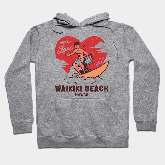 Vintage Surfing You'll Love Waikiki Beach, Hawaii // Retro Surfer's Paradise Hoodie by Now Boarding